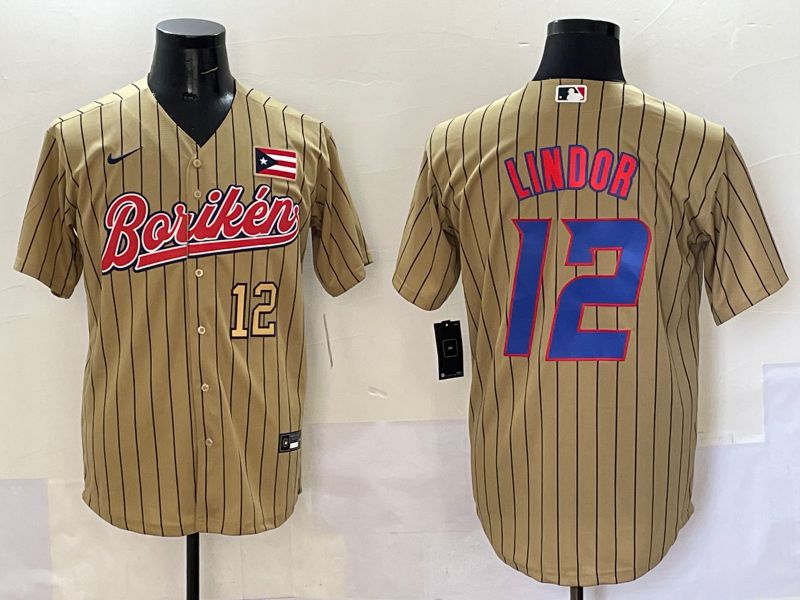 Men Puerto Rico #12 Lindor Brown Stripe Joint Name 2025 Nike MLB Jersey style 3